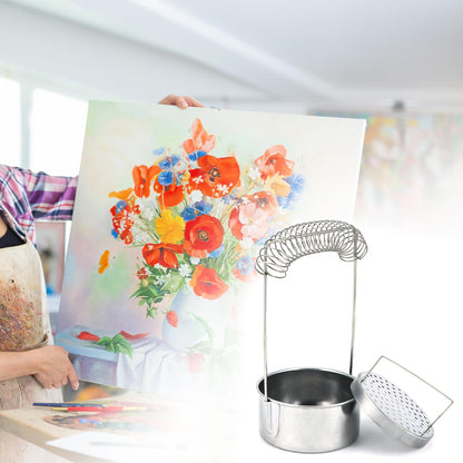 QWORK Portable Artist Brush Washer with Removable Screen, Stainless Steel Paint Brush Cleaner Tank & Spring Holder for Water, Oil, Acrylic Paints, Ideal for Artists, Students & Travelers
