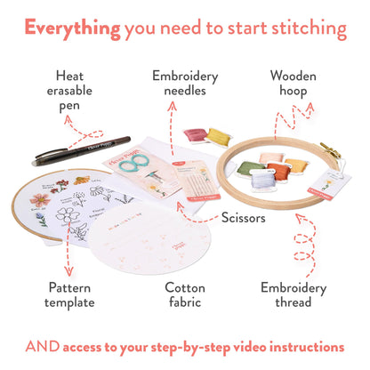 Clever Poppy Floral Stitch Sampler Beginner Embroidery Kit – Easy Embroidery Kit for Beginners with Hoop, Thread & Patterns – Hand Embroidery Kit for Adults and Teens – Complete Embroidery Starter Kit