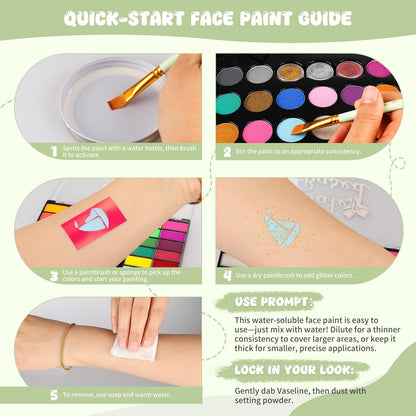 Pintada 26 Color Face Painting Kit for Kids - Non-Toxic Water Activated Face Paint Palette with Brush, Stencils, Gems - For Halloween, Carnivals, Costume Parties, Body Art, Fairs & Creative Events.