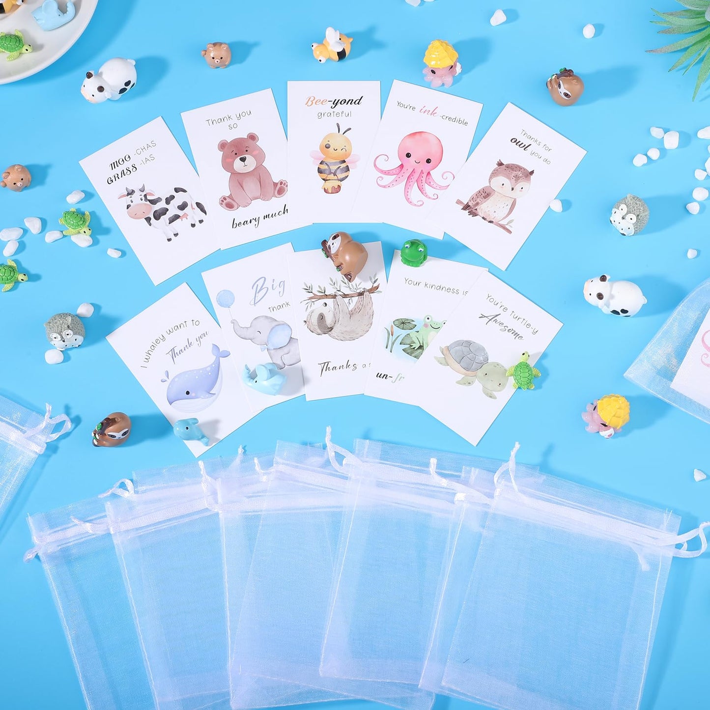 BESARME 50 Set Employee Appreciation Gifts Bulk, Teacher Appreciation Gifts for Coworkers Staff Thank You Gift Resin Animal Set with Inspirational Note Cards School Supplies