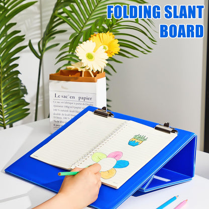 Nuanchu 1 Pcs Folding Slant Board for Writing 14 x 12 Inch Large Slanted Clipboard Adjustable Tilted Writing Boards Sloped Surface to Improve Handwriting Legibility Endurance (Blue)