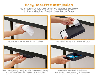 Bostitch Konnect Under Desk Drawer, Self-Adhesive Slide Out Storage Organizer with 4 Customizable Dividers, 2-Pack