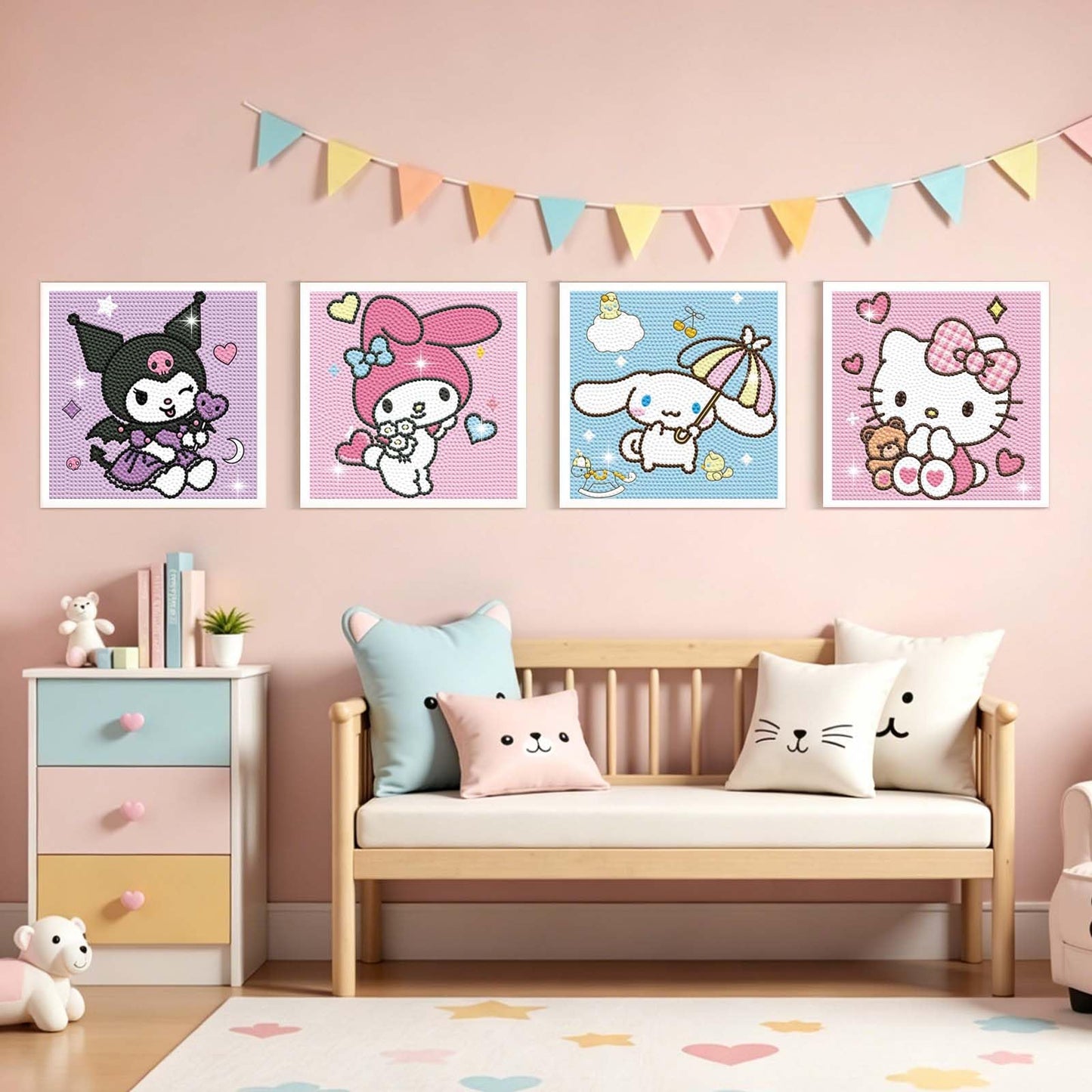 Diamond Art Kits for Kids Teen Adults, 4 Pack Cartoon Diamond Painting Kit Arts and Crafts for Kids Beginner, Mosaic Kits DIY 5D Full Drill Gem Art Dimond Art Paintings for Home Wall Decor, 6" X 6"