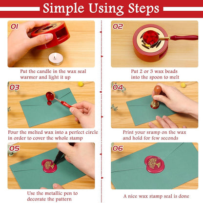 Paxcoo Sealing Wax Kit with Wax Seal Beads, Stamp, Warmer, Spoon, Envelopes for Letter Sealing