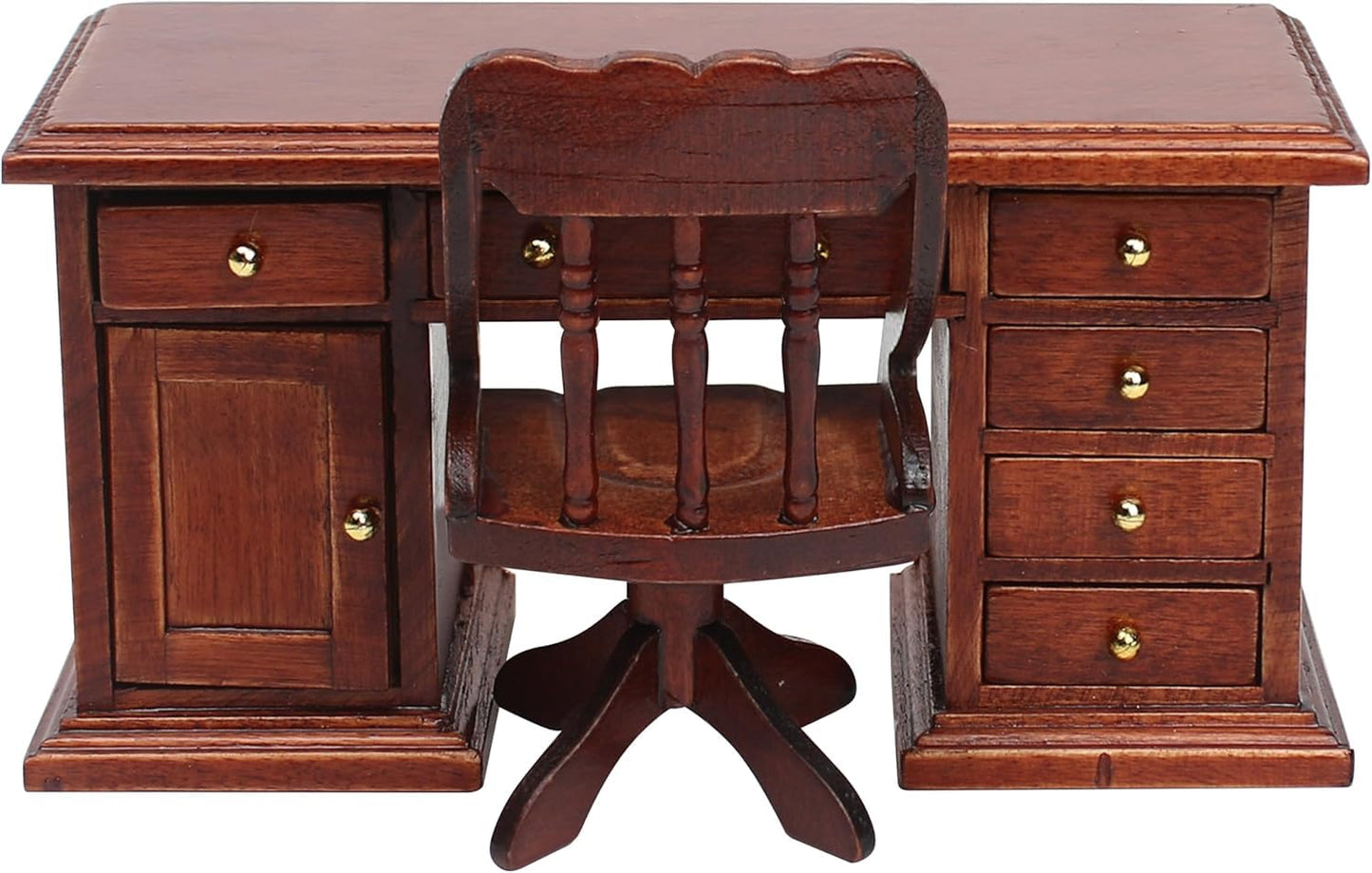 1/12 Scale Wooden Dollhouse Desk and Chair Set, Miniature Office Furniture, Computer Table Accessory, Retro Writing Simulation Doll House Accessories for Photo Props Scene