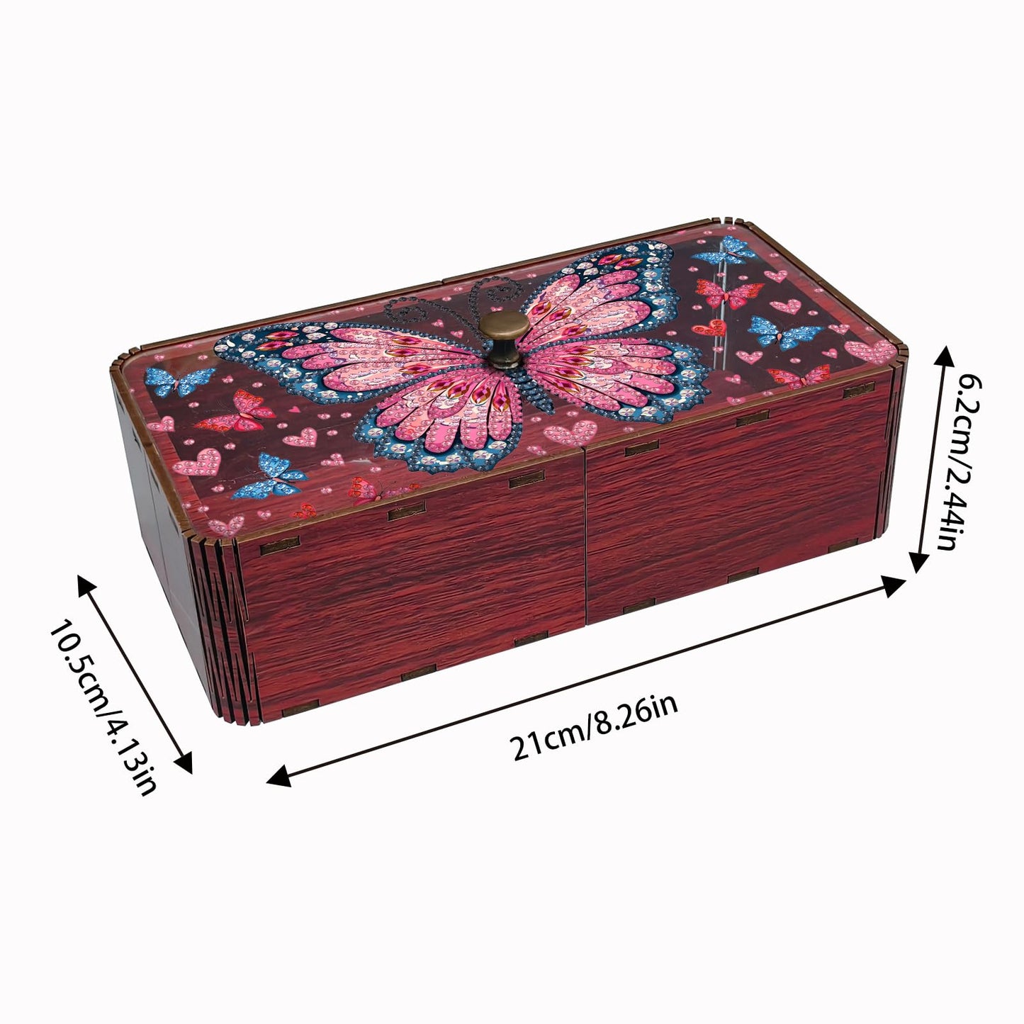 JBTM24 Diamond Art Painting Storage Box Kit, DIY Rectangular Wooden Decorative Container Holder with Lid, Snack Jewelry Gem Art Organizer Case for Adults (Butterfly)
