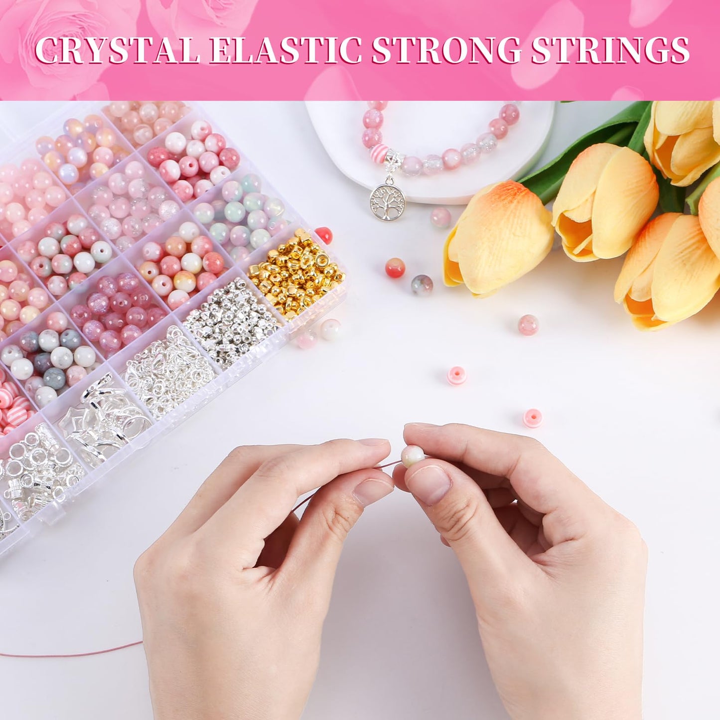 Glass Beads for Jewelry Making, 18 Colors Glass Beads for Bracelets Making kit Including 2-8mm Bead spacers/Lava Beads/Stone Rock DIY Jewelry Making Supplies for Adults, Bracelets Earring Making kit