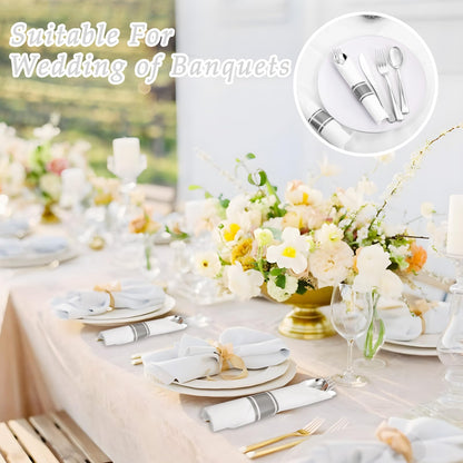 Supernal 120pack Silver Plastic Silverware,Rolled Plastic Silverware,Pre Rolled Napkins with Cutlery Set,Wrapped Disposable Cutlery Set with Napkin Perfect for Mother's Day, Birthday, Wedding,Catering