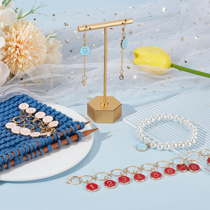 BENECREAT 5 Pcs 5 Styles Alloy Enamel Number 0~9 Knitting Row Counter Chain, Brass Link Knitting Row Counter Stitch Markers Row Counting for Knitting Weaving Sewing Accessories