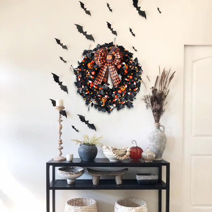 Bibelot 22inch Halloween Eucalyptus Wreaths Bow Decorative Wreaths Black Wreaths Pumpkin Decorative Party Holiday Celebration Indoor Outdoor Home Decoration