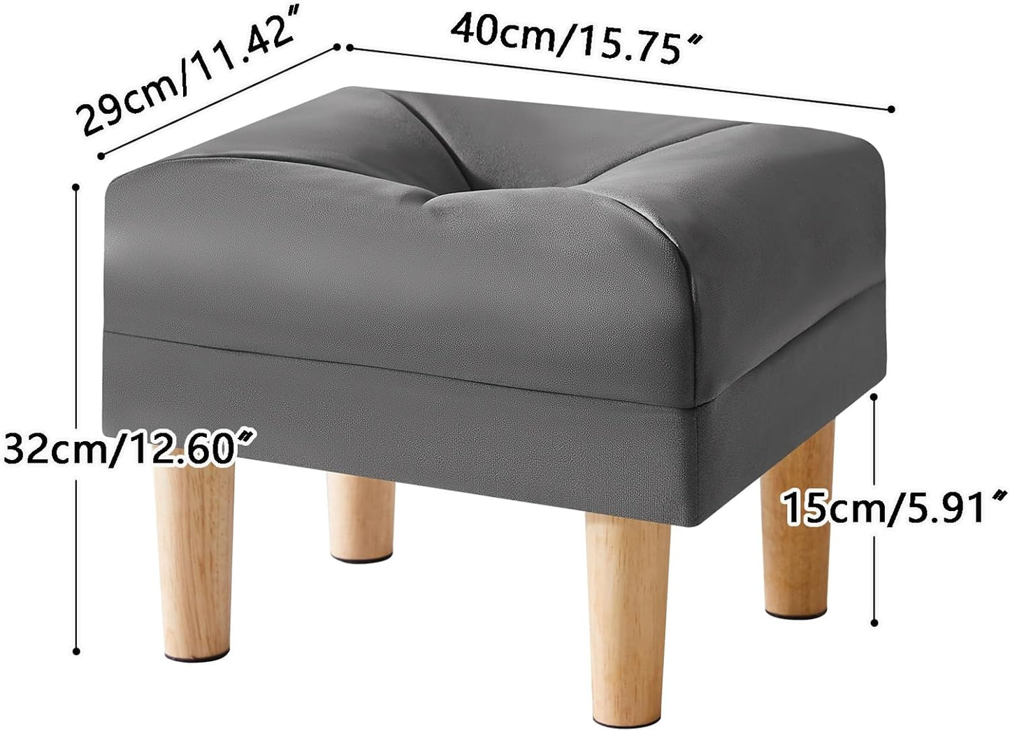 15.75" 11.42" W12.6" UHBD040BG YMYNY Small Footstool Ottoman, Faux Leather Footrest with Sponge Padded Seat, Step Stool