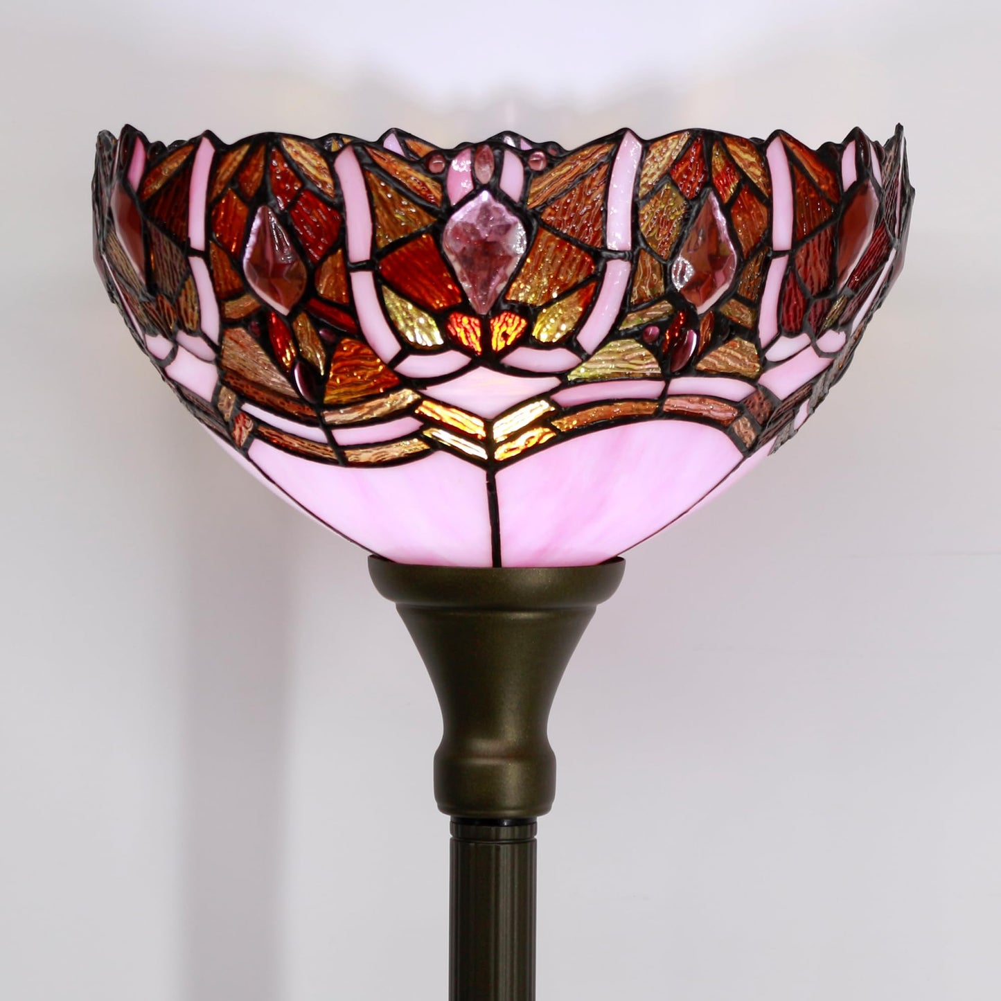 ZJART Tiffany Floor Lamp Torchiere Stained Glass Torch Lamp 12X12X67 Inch Antique Standing Corner Light (Pink Jewelry)