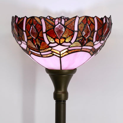 ZJART Tiffany Floor Lamp Torchiere Stained Glass Torch Lamp 12X12X67 Inch Antique Standing Corner Light (Pink Jewelry)