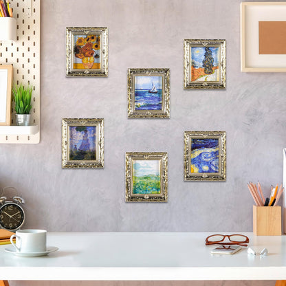 JHGCVX Miniature Dollhouse Accessories for Dollhouse Furniture on 1:12 Scale, Dollhouse Picture Frame for Miniature Home Wall Decoration Mural Model Accessories(6 Frames & Impressionist Pictures)