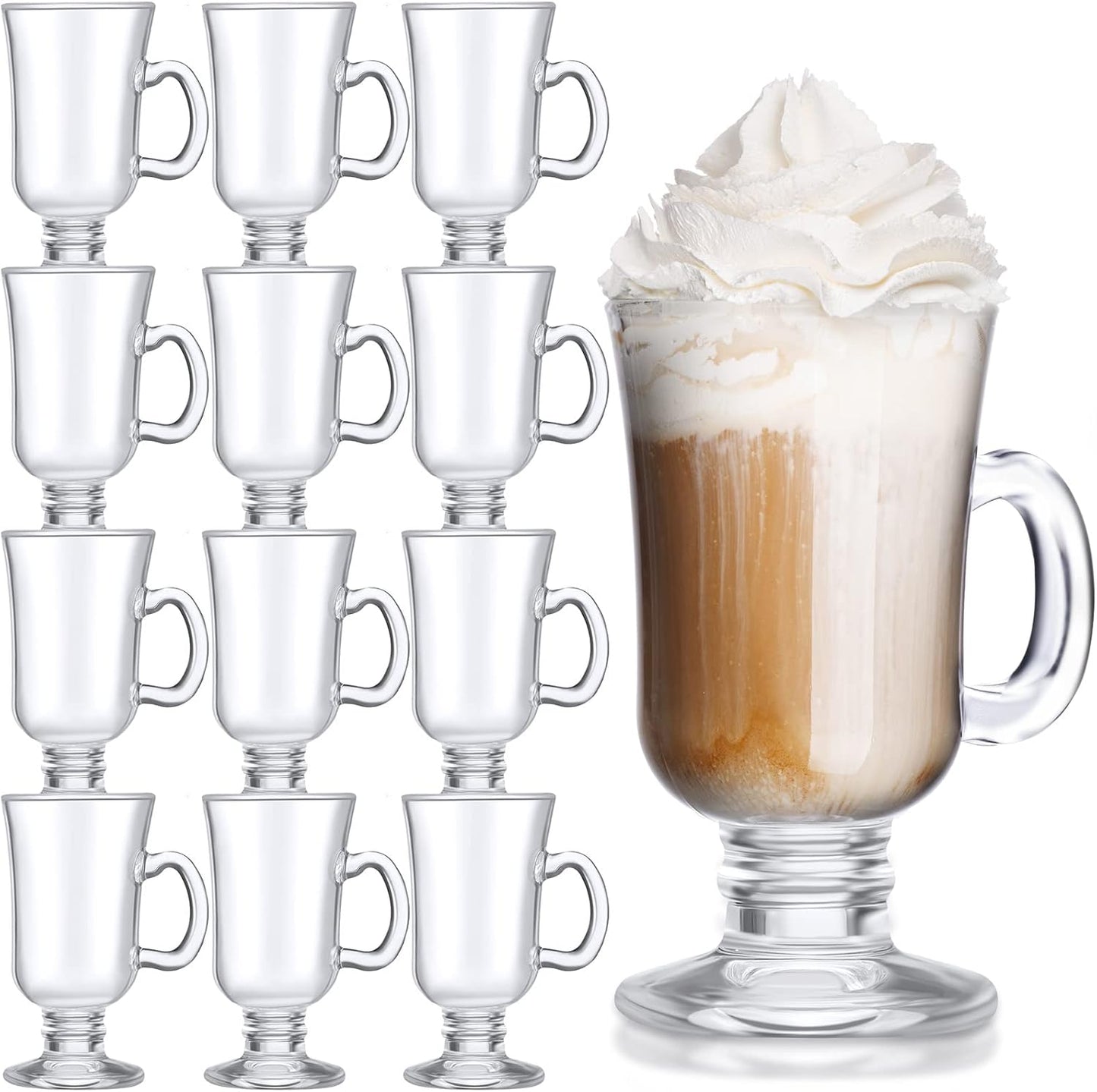12 8.5 oz Sieral Pieces Irish Coffee Mugs Bulk Irish Coffee Glass with Handle Clear Glass Mugs for Wedding Prom