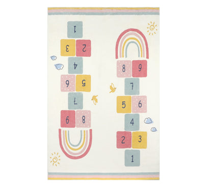 Topotdor Rainbow Sky Hopscotch Game Rugs,Kids Play Area Rugs Soft Floor Carpet for Bedroom Playroom Nursery,Great Gift for Girls & Boys,47" x 71"