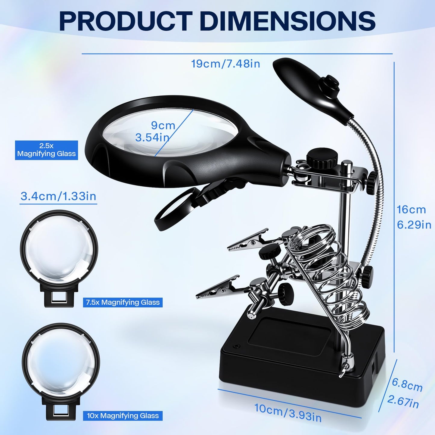Helping Hands Magnifier Soldering Station with LED Light,LXIANGN 2.5X 7.5X 10X Desktop Magnifying Glass with Stand with Auxiliary Clamp for Miniature Painting,Model,Repair,Crafts,Hobby