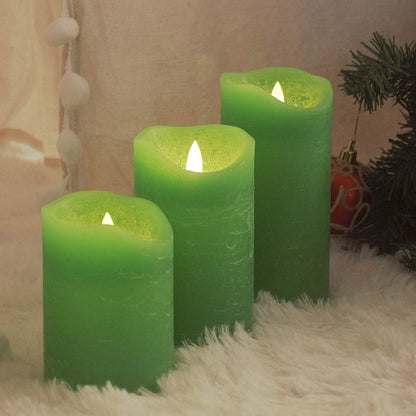 EZiGarden 3 Pack Flameless LED Candles Battery Operated Real Wax with Timer for Home Decorations Wedding Party Festival Celebration Green