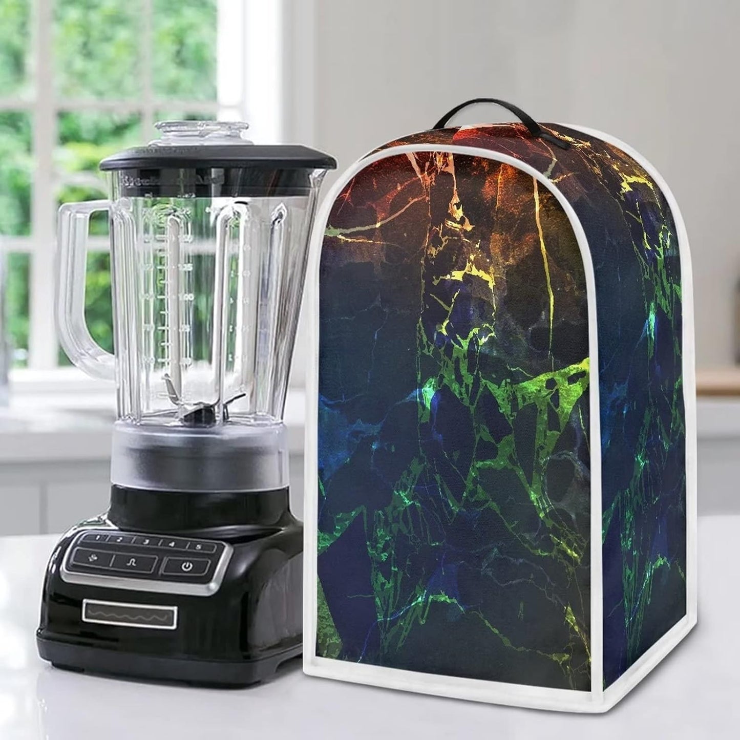 Blender Cover for Kitchen, Marble Print Appliance Organizer Bag, Dust Cover with Top Handle for Stand Mixer