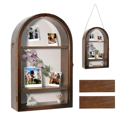 Shadow Box Frame 10x16 Large Shadow Boxes Display Cases with Removable Shelves, Linen Back & Acrylic Door, Memory Box for Medals, Photos, Wedding Bouquet, Keepsakes & Pet Memorials Walnut