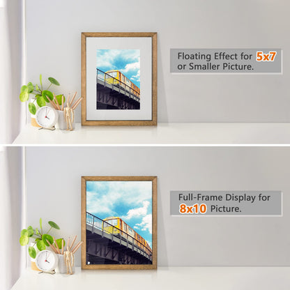 DLQuarts 11x14 Floating Photo Picture Frame, Floating Display for Photos 8x10, 7x9, 5x7, 8.5x11 Certificate, or Full Display for 11x14 Photos, Solid Wood, Double Glass, 2 Pack, Carbonized Brown