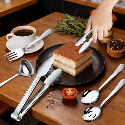 10 Pieces Serving Utensils Include Serving Spoons,Slotted Serving Spoons,Serving Forks,Serving Tongs,Soup Ladle and Pie Cake Server for Buffet Catering Banquet Party(Silver)