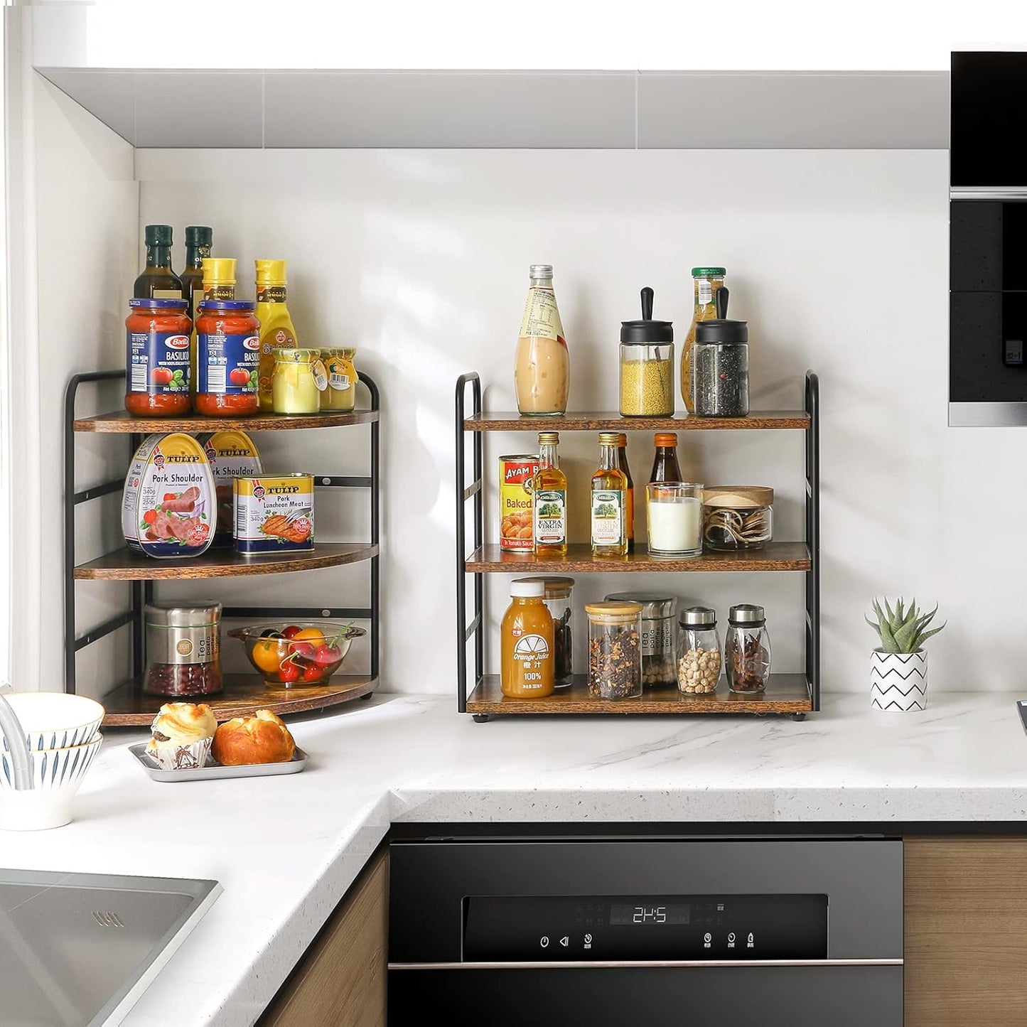 Counter 3-Tier Brown,TWJ002H IBUYKE Corner Shelf, Kitchen Organizer, Bathroom Vanity Trays, Spice Rack for Small
