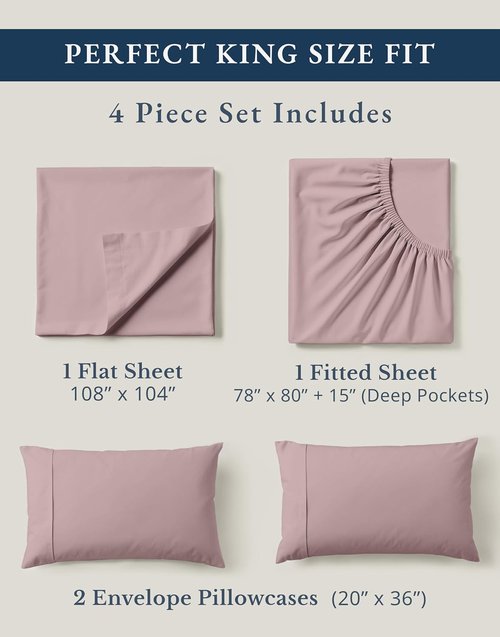 Lane Linen 100% Organic Cotton King Size Bed Sheets - Luxurious Oeko-Tex Certified Percale in Lilac