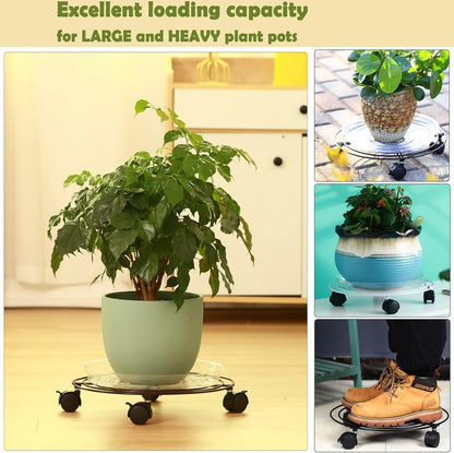 3 Packs 13" Large Metal Plant Caddy with Wheels Heavy-duty Wrought Iron Rolling Plant Stands with Casters Plant Dolly