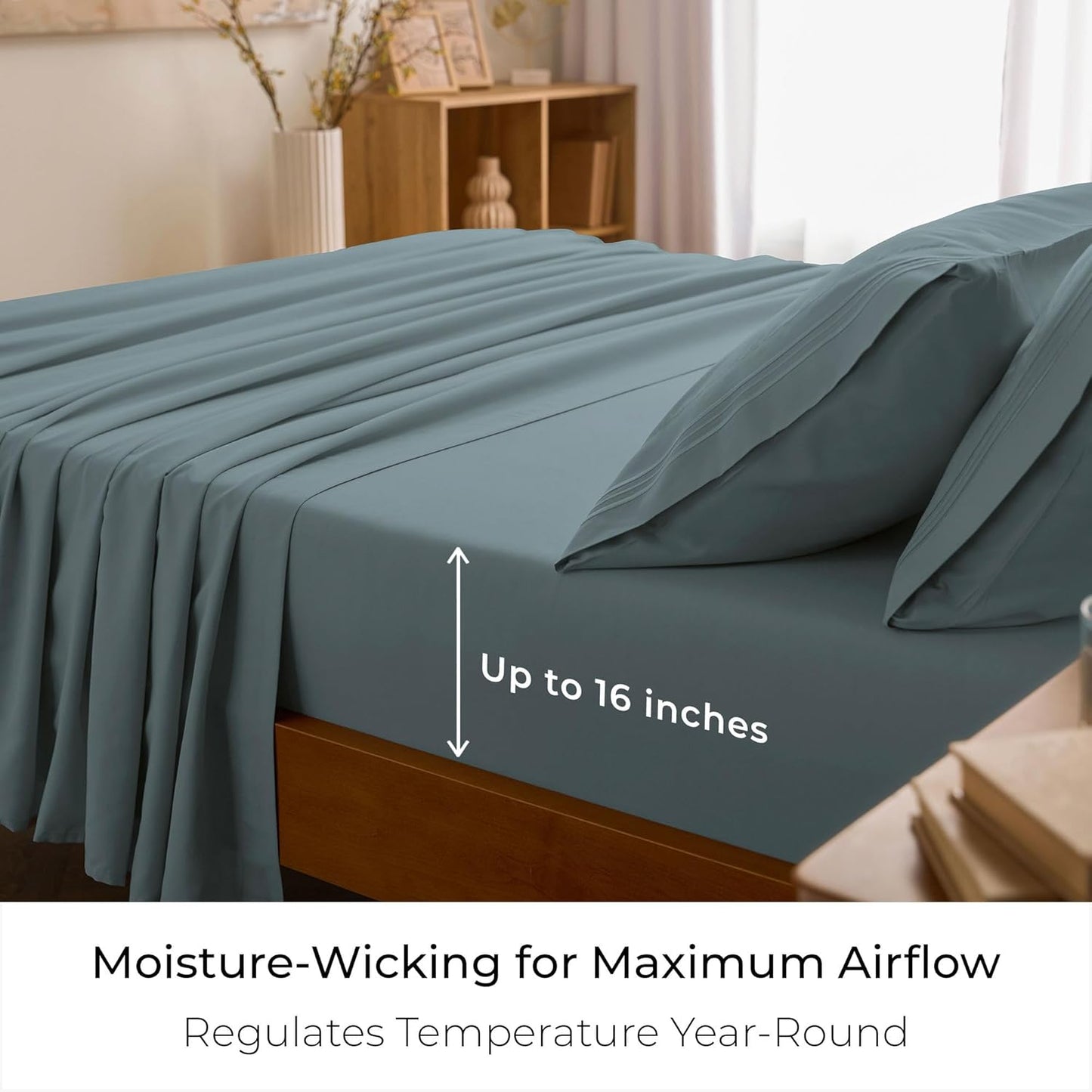 Mellanni Queen Sheets Set - 4 PC Luxury Bedding Collection - Extra Soft, Cooling, Wrinkle Resistant | Spa Blue