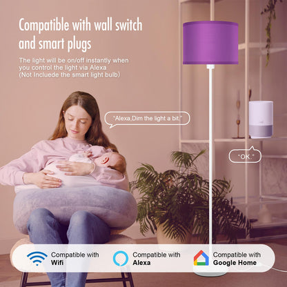 Floor Lamp for Bedroom, Purple Standing Lamp, Modern Stand Up Lamps with Lampshade, 59" Tall Lamp, Foot Switch, Small Corner Lamp Decor for Kids Room, Living Room , Den, Office(NO Bulb,E26 Base)