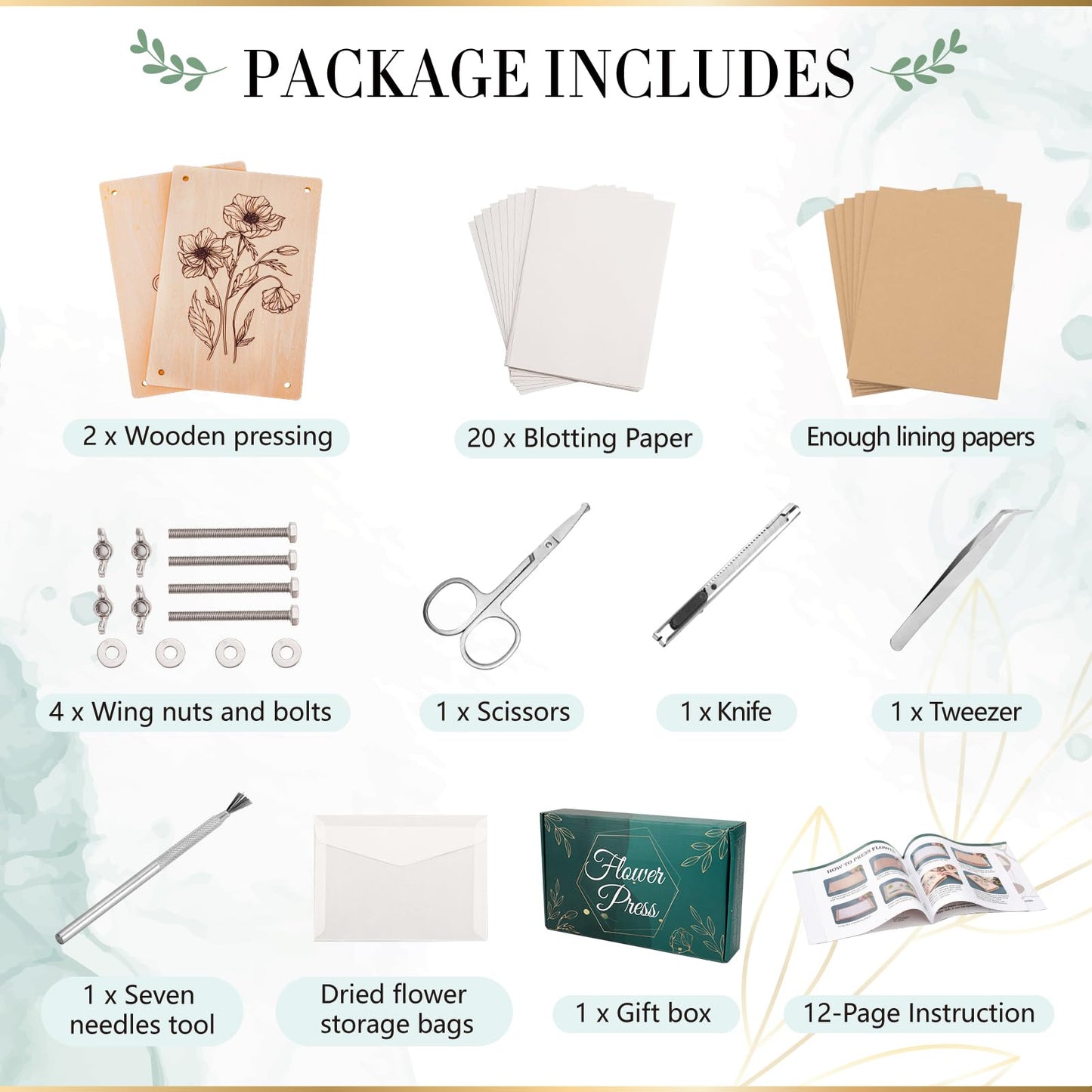 Aboofx Large Flower Press Kit for Adults,10.8"x6.9" 6 Layers Wooden Flower Pressing Kit for Pressed Flowers Herbs Leaf, DIY Flowers Preservation for Bookmark Wedding, Art & Craft Kits Gift for Adult