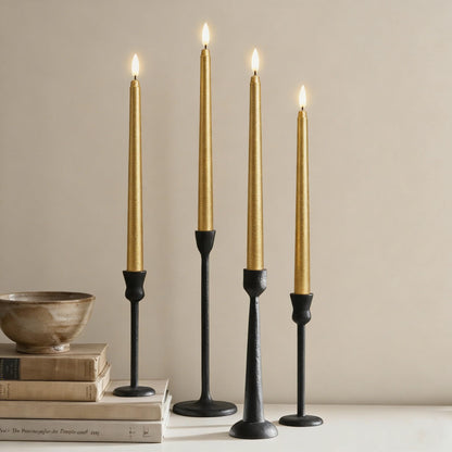 Ni-JASW Gold Flameless Taper Candles with Remote, Flickering LED Candlesticks Battery Operated Home Candle Decor Set of 12