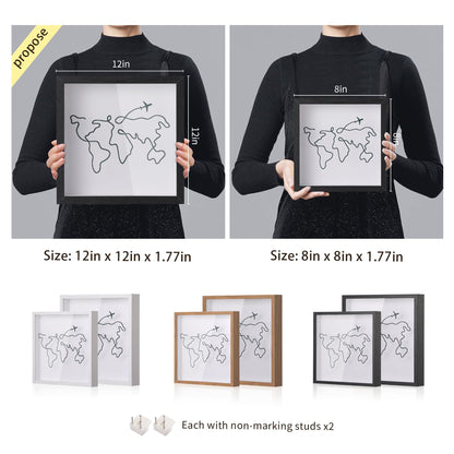 MUXIUNT Travel Adventure Archive Shadow Box for Memories,8&12Inch Concert Travel Ticket Stub Memory Top Loading Shadow Keepsake Box with Slot On Top,Life in a Shadow Box Travel Frame (Black, 12x12)