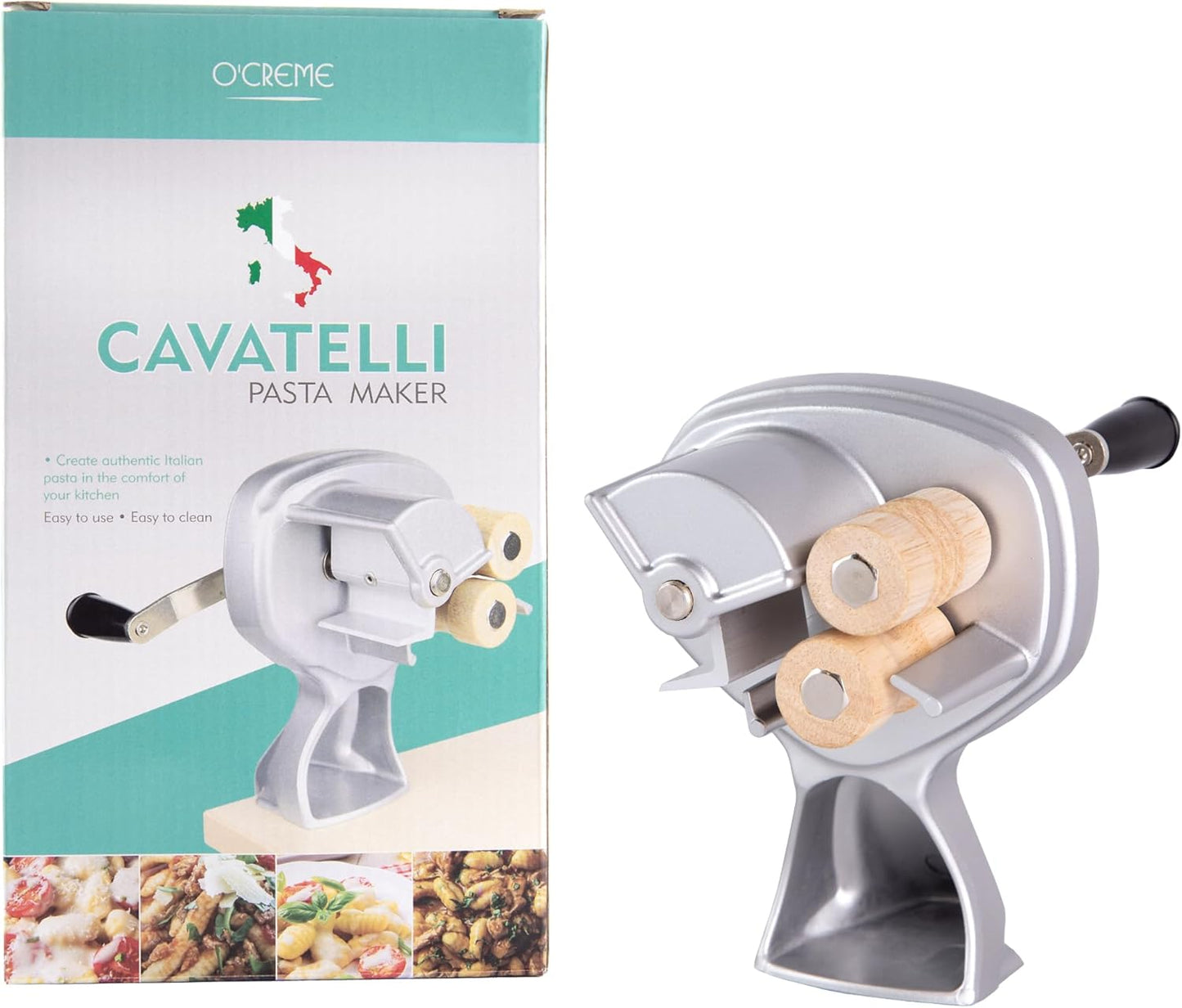 O'Creme Cavatelli Pasta Maker Original Italian Pasta Roller Pasta Maker Machine Non-Stick Coating Wooden Rollers
