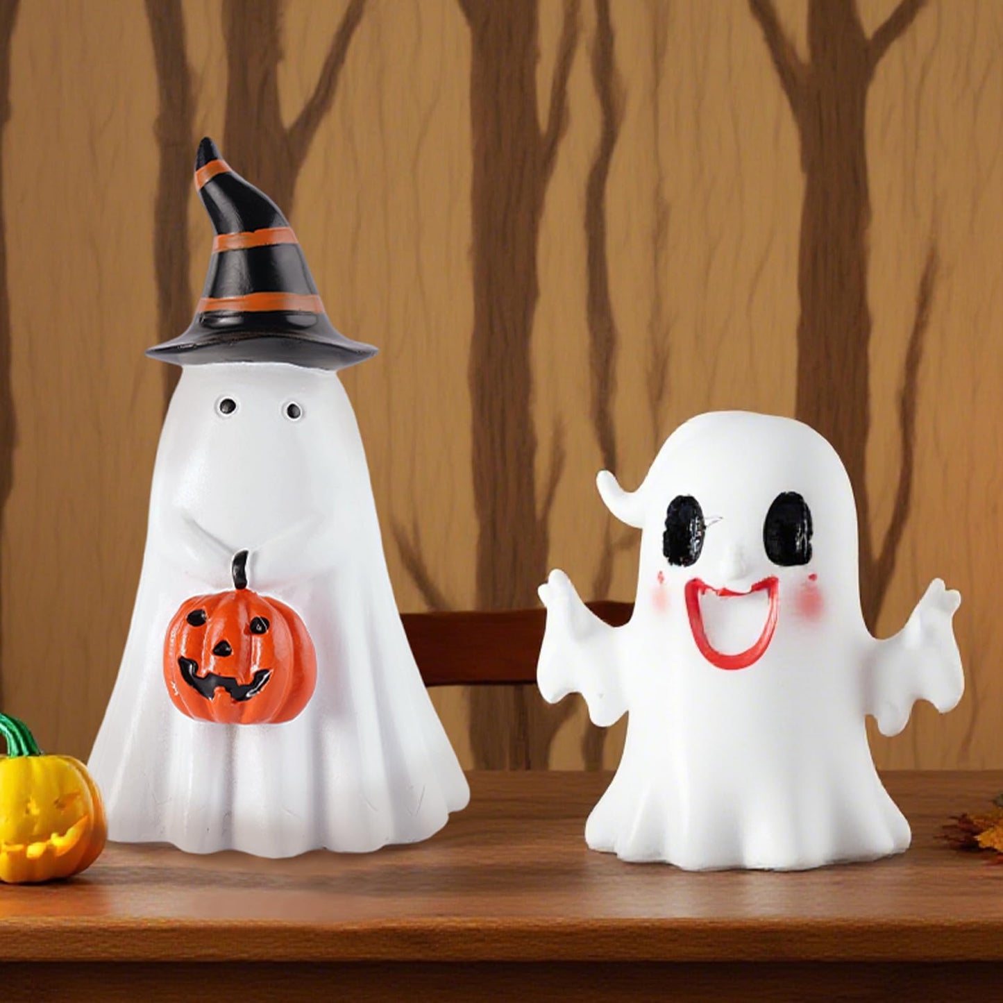 Brizoria Halloween Figurines Ghost Figurine with Witch Hat Spooky Halloween Decor Mini Ghost Figurines Collectible Figurines Resin Halloween Decorations Outdoor for Room Funny Office Decor