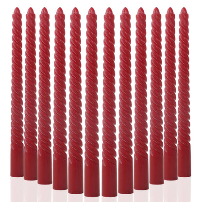 Wine red Taper Candles Stick Spiral Taper Candles-Set of 12 for Fall Decoration Weddings Party Church-Unscented Candles,10inch(F-Wine red)