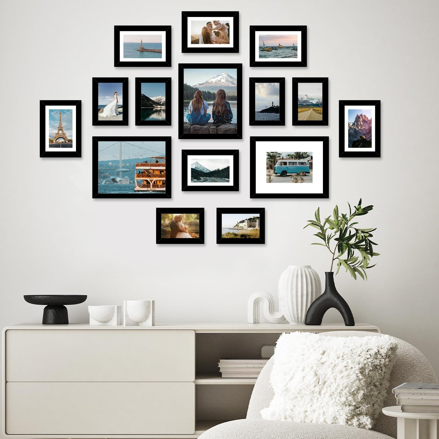 JCJMY 15 Pack Picture Frames Collage Wall Decor for Wall Hanging or Tabletop, Gallery Wall Frame Set for Family, Multi Sizes Photo Frames Collage Including 3Pcs 8x10, 6Pcs 5x7, 6Pcs 4x6, Black