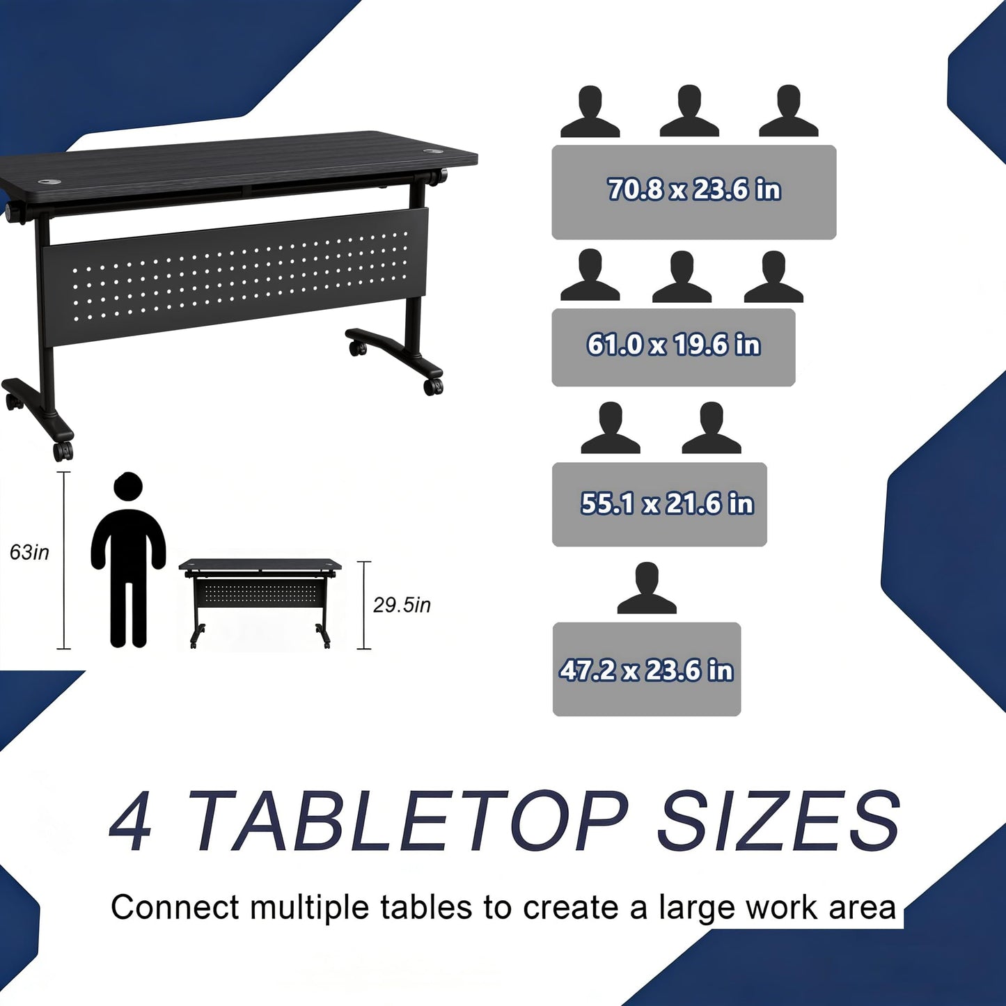 Modern Conference Table, Folding Conference Table with Wheels, Flip Top Mobile Meeting Table for 2-30 Person, Modular Seminar Training Room Table for Meeting Conference Room (4, Dark Grey, 70.8")