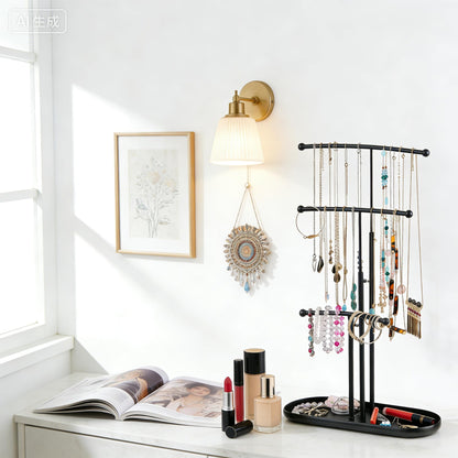 SZQINJI Jewelry Stand Organizer, Metal Jewelry Tree Holder 3-Tier Jewelry Storage Tower for Necklace Display, Earring Hanging Black, Christmas Gift