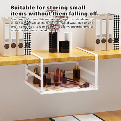 PEKGRIL 2 Pack Under Shelf Basket, Heavy Duty White Hanging Storage Basket for Kitchen, Pantry, Desk, Cabinet