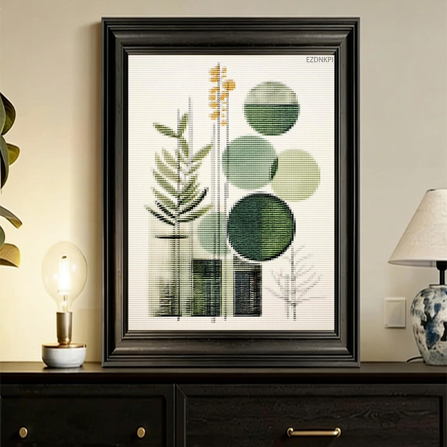 EZDNKPI Spring Cross Stitch, Embroidery kit, Boho Wall, Sage Green Boho Abstract Art, Mid Century Modern Art, Botanical Wall Decor, 11CT, 12x16inch