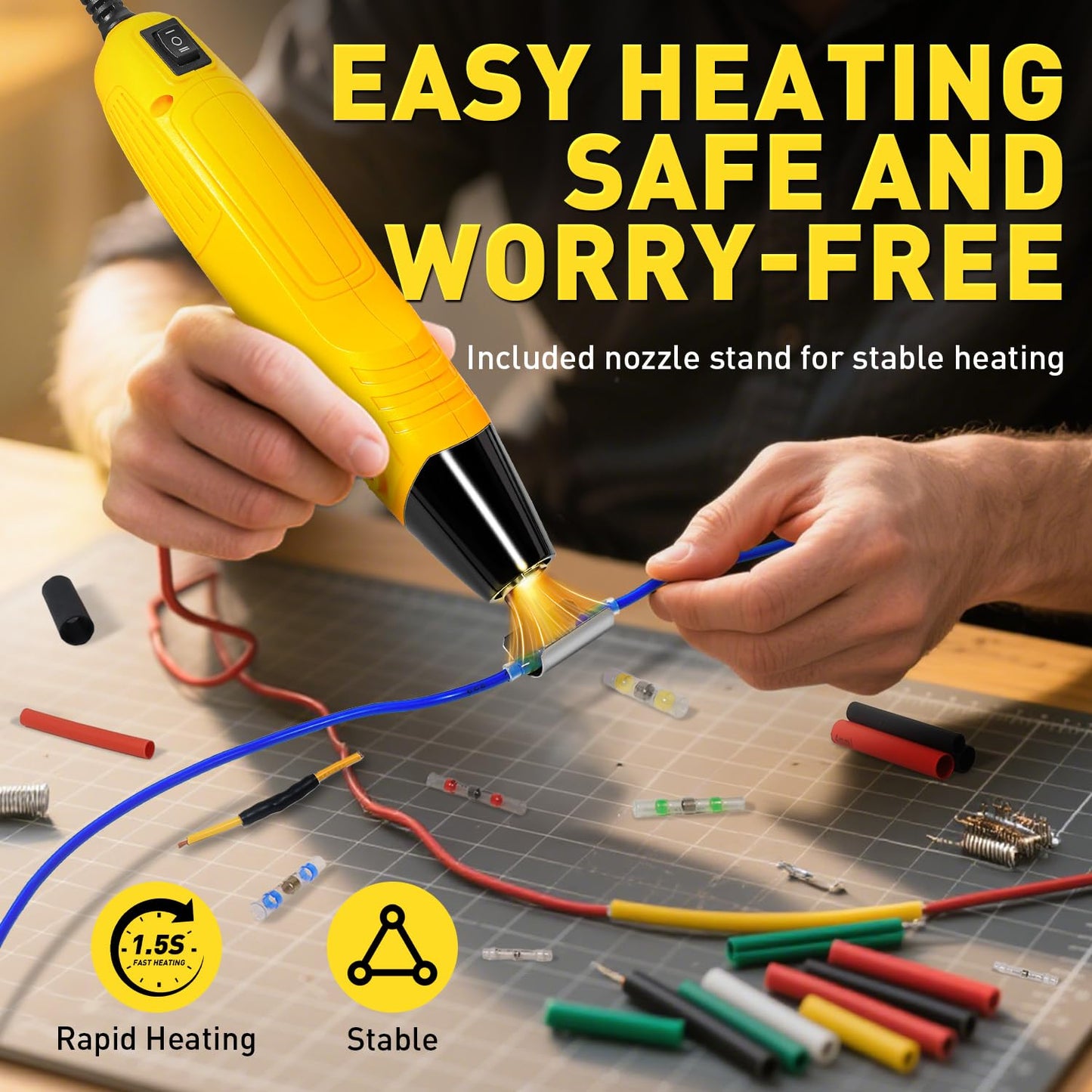 haisstronica Mini Heat Gun 350W+100pcs #10 & 100pcs 1/4" Blue Heat Shrink Ring Connectors