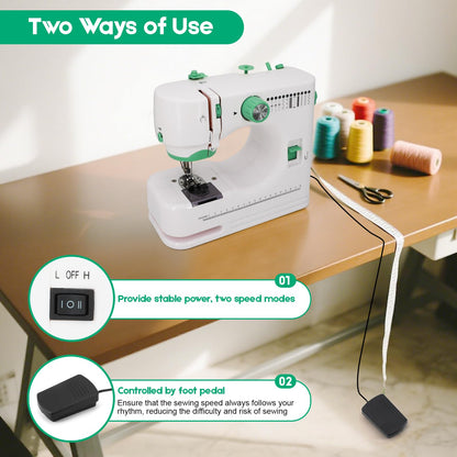 Xamanabu Sewing Machine for Beginners with Extension Table, 12 Stitches Portable Sewing Machine, Dual Speed (High/Low) with Foot Pedal & 6 Feet