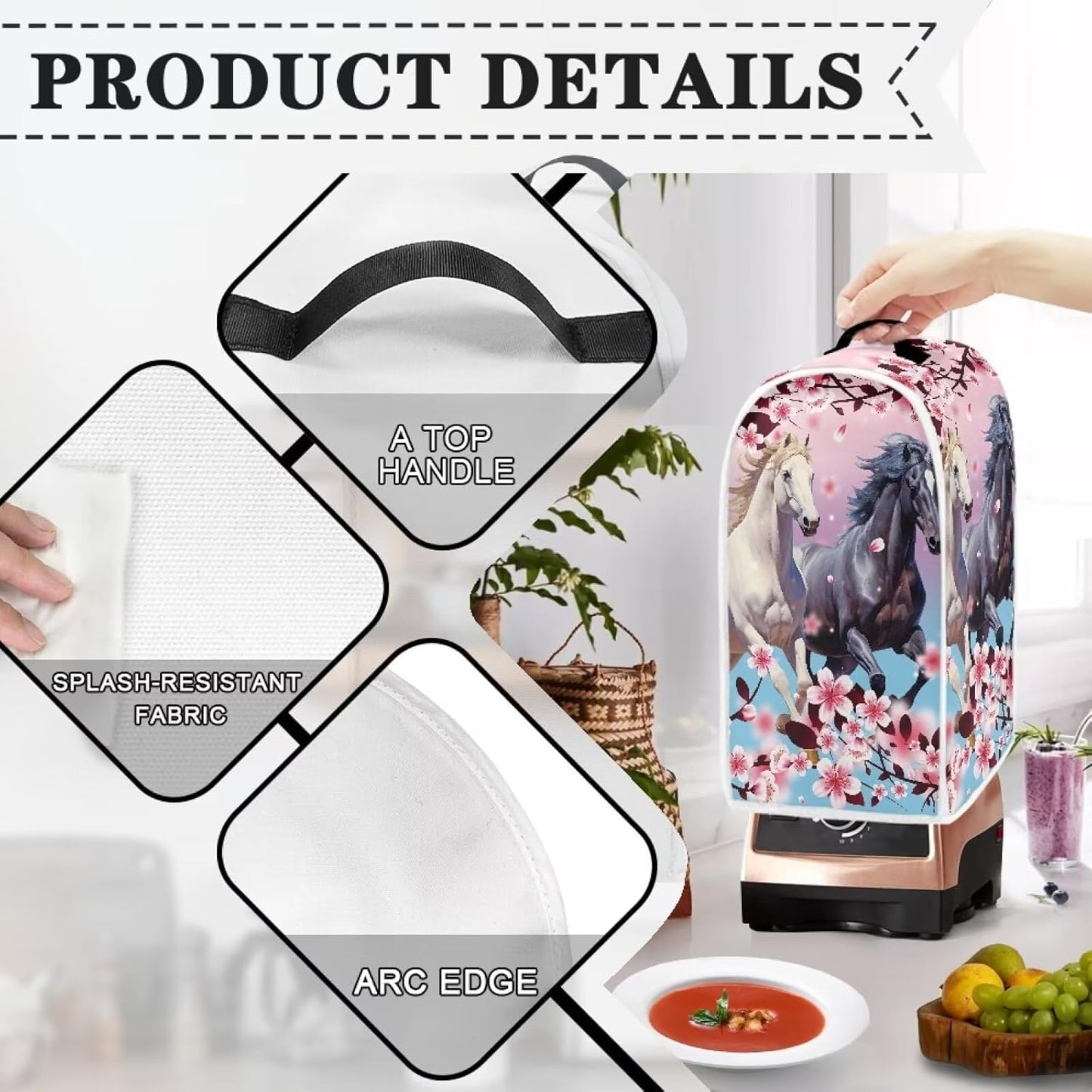 Flower Horse Blender Covers: Washable Food Processor and Stand Mixer Appliance Cover for Kitchen Machines