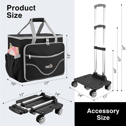 FINESUN Rolling Teacher Tote Bag with Wheels, Heavy Duty Wheeled Craft Organizer Bag, Portable Art Scrapbook Storage Cart, Travel Office Carry Tote for Women Teachers Craft Supplies Storage Black