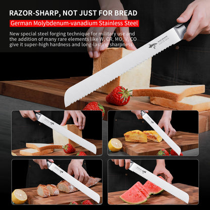 MAD SHARK Bread Knife, Sourdough Bread Knives, Bread Cutter Razor Sharp Edge for Efficient Slicing Sourdough, Bagels, Cake Cutter, 10 Inch Serrated Knife