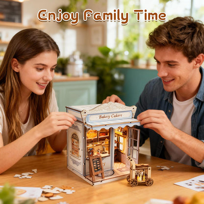 DIY Miniature House Kit, Bakery Book Nook Kit, 3D Wooden Puzzles Bookshelf Craft Kits, Dollhouse Kit with LED Light, Mini Building Kit for Adults Teen to Build(Bakery Shop)