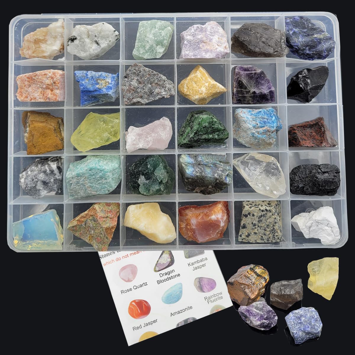 30Pcs Rock & Mineral Collection Kit Natural Rocks for Tumbling Polishing Gemstone Raw Crystals Rough Stones for Wicca & Reiki
