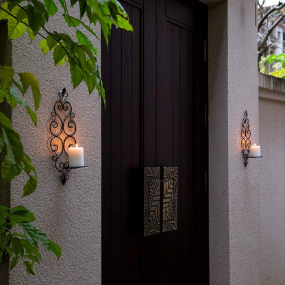 Sziqiqi Iron Wall Candle Sconce Holder Set of 2 Hanging Wall Mounted Pillar Candle Sconces Holder, Wall Sconces Decor for Bedroom Dining Room (Black)
